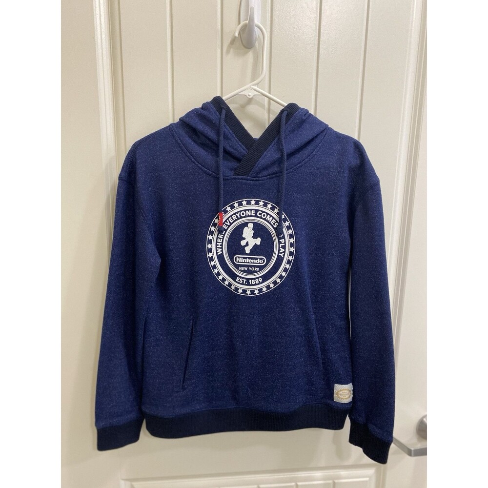 Nintendo World New York Adult S‎ Navy French Terry Hoodie Sweatshirt MARIO BADGE